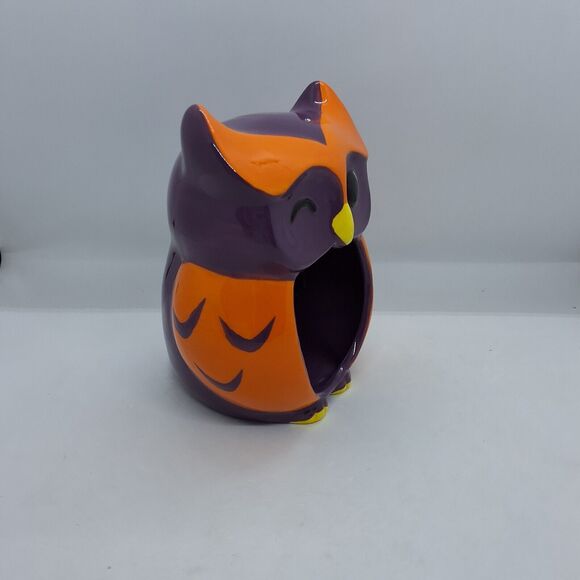 Target Ceramic Owl Open Mouth Halloween Candy Dish Purple Votive Sponge Holder - Picture 2 of 6